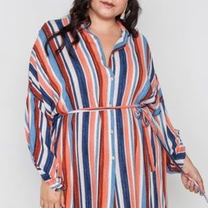 Stripe Button Down Shirt Dress Plus Size